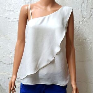 Banana Republic Long Ruffle  White Summer Blouse